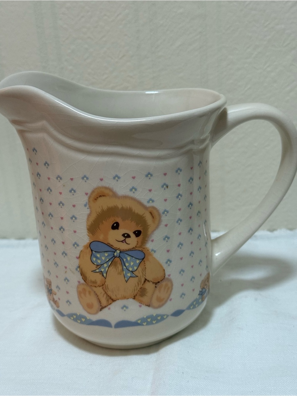Ceramic Teddy Bear Pitcher with Blue Bow - Picture 8 of 11